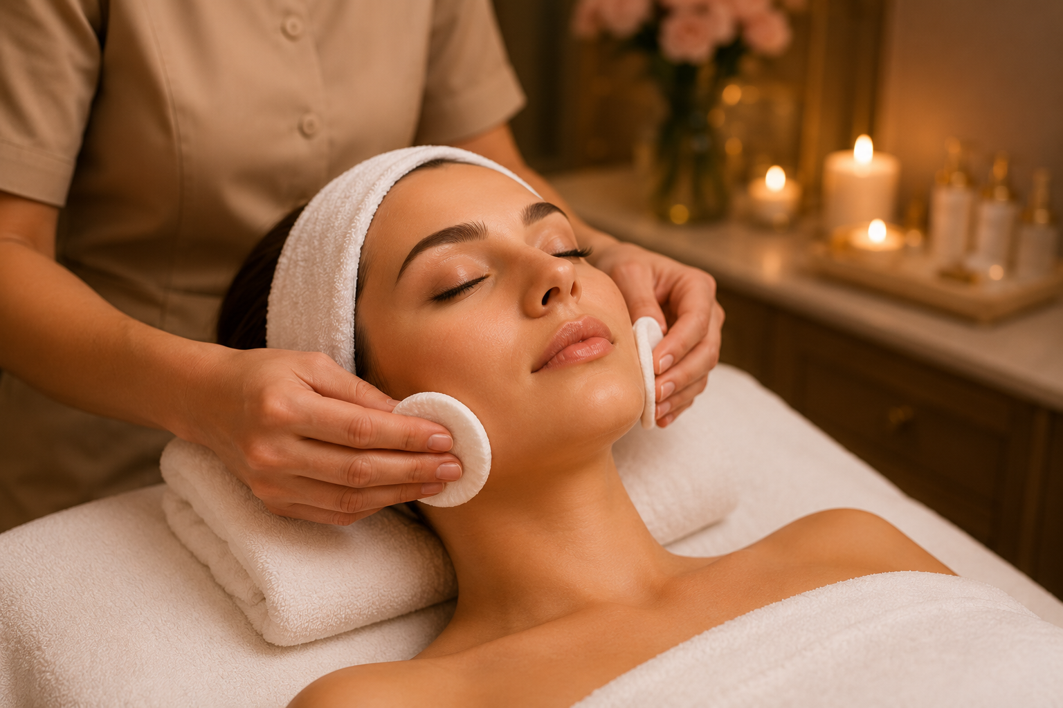 Procedimento facial relaxante em clínica de estética